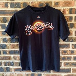 Majestic Brewers graphic Scooter tee, eclipse, stars, Milky Way, Men’s sized M